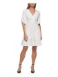 DKNY Womens Ivory Petal Sleeve Surplice Neckline Above The Knee Wear To Work Fit + Flare Dress Discount