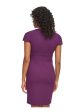 DKNY Womens Purple Zippered Unlined Banded Waist Tulip Sleeve V Neck Above The Knee Sheath Dress Online