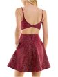 CITY STUDIO Womens Maroon Metallic Zippered Pocketed Open Back Adjustable Pinstripe Spaghetti Strap Sweetheart Neckline Short Party Fit + Flare Dress Fashion