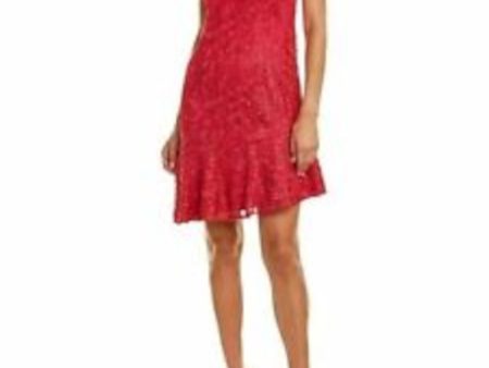 ADRIANNA PAPELL Womens Pink Lace Zippered Lined Asymmetrical Hem Sleeveless V Neck Short Party Fit + Flare Dress Supply