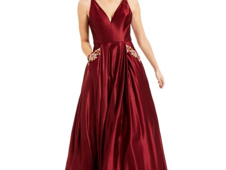 BLONDIE NITES Womens Embellished Spaghetti Strap V Neck Full-Length Formal A-Line Dress Sale