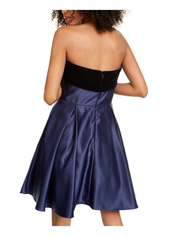 BLONDIE Womens Navy Zippered Strapless Above The Knee Party Fit + Flare Dress For Sale