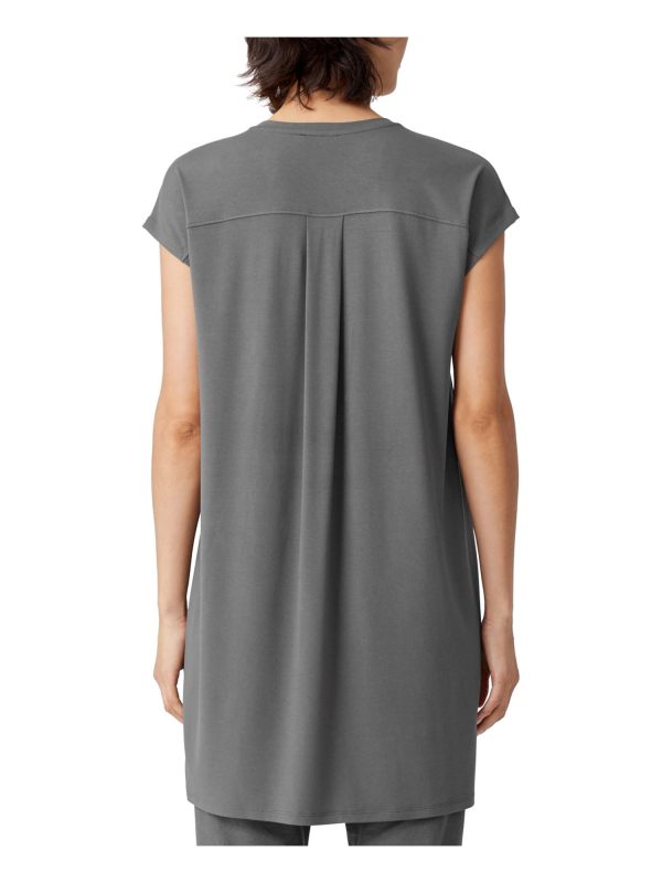 EILEEN FISHER Womens Gray Stretch Cap Sleeve Crew Neck Short Shift Dress Supply