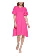 CALVIN KLEIN Womens Pink Textured Zippered Gathered Flutter Sleeve Round Neck Knee Length Party Sheath Dress For Cheap