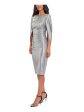 BETSY & ADAM Womens Silver Short Sleeve Boat Neck Knee Length Cocktail Sheath Dress For Sale