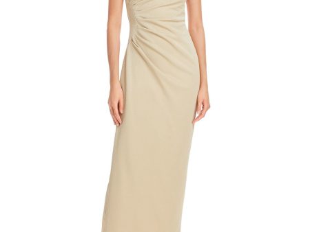 CHIARA BONI Womens Beige Stretch Pleated Crossover Skirt Lined Sleeveless Surplice Neckline Full-Length Evening Sheath Dress Cheap