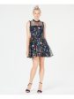 CITY STUDIO Womens Black Floral Sleeveless Illusion Neckline Short Evening Fit + Flare Dress Online