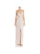 AIDAN AIDAN MATTOX Womens Pink Metallic Zippered Adjustable Straps Pinstripe Spaghetti Strap Surplice Neckline Full-Length Formal Faux Wrap Dress on Sale