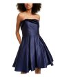 BLONDIE Womens Navy Zippered Strapless Above The Knee Party Fit + Flare Dress For Sale