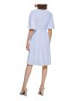 CALVIN KLEIN Womens Light Blue Textured Pullover Pouf Sleeve V Neck Above The Knee Wear To Work Fit + Flare Dress Cheap