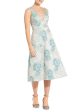 AIDAN MATTOX Womens Aqua Zippered Textured Lined Floral Sleeveless V Neck Midi Cocktail Fit + Flare Dress Hot on Sale