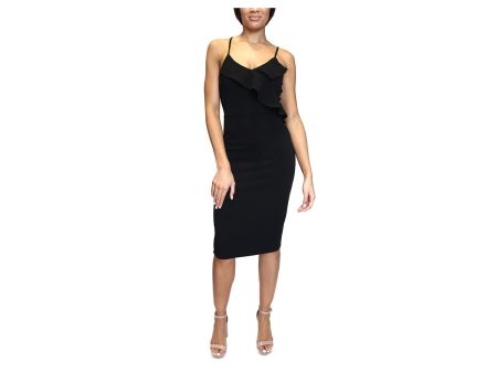 DONT YOU DARE Womens Black Ruffled Spaghetti Strap V Neck Midi Party Body Con Dress Cheap