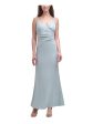 ELIZA J Womens Turquoise Stretch Zippered Sequined Metallic Pleated Gown Spaghetti Strap V Neck Full-Length Formal Mermaid Dress Sale