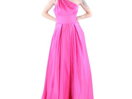 BLONDIE NITES Womens Pink Zippered Pocketed Pleated Lined Tulle Sleeveless Asymmetrical Neckline Full-Length Formal Gown Dress For Cheap