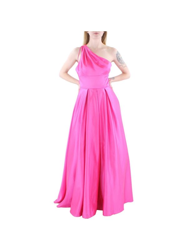 BLONDIE NITES Womens Pink Zippered Pocketed Pleated Lined Tulle Sleeveless Asymmetrical Neckline Full-Length Formal Gown Dress For Cheap