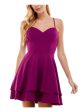 CITY STUDIO Womens Purple Zippered Lace-up Back Tiered Ruffle Hem Spaghetti Strap Sweetheart Neckline Short Party Fit + Flare Dress For Discount