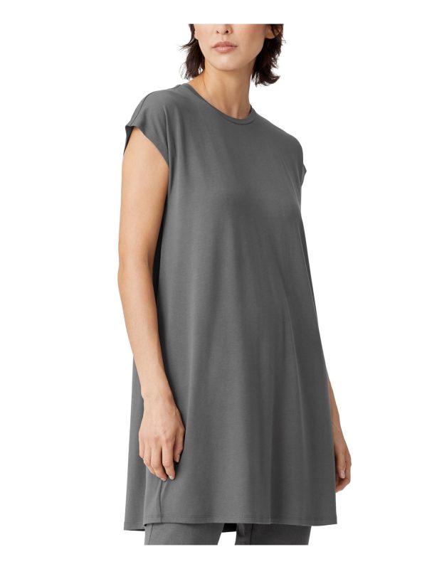 EILEEN FISHER Womens Gray Stretch Cap Sleeve Crew Neck Short Shift Dress Supply