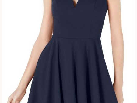 B DARLIN Womens Navy Zippered Sleeveless Sweetheart Neckline Above The Knee Evening Fit + Flare Dress For Cheap