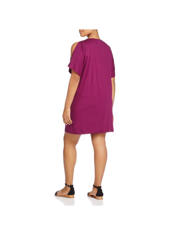 EILEEN FISHER Womens Purple Stretch Cold Shoulder Cocoon Jersey Elbow Sleeve Boat Neck Knee Length Shift Dress Supply