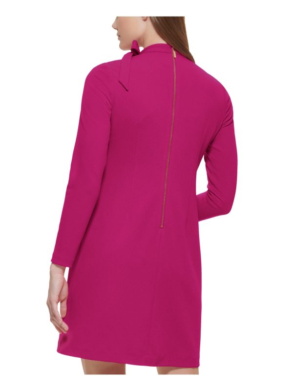 CALVIN KLEIN Womens Pink Tie Zippered Unlined Long Sleeve Mock Neck Above The Knee Wear To Work Sheath Dress For Cheap