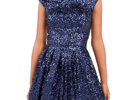 EMERALD SUNDAE Womens Sequined Cap Sleeve Jewel Neck Short Party Fit + Flare Dress Online Hot Sale