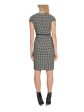 DKNY Womens Black Pocketed Zippered Houndstooth Cap Sleeve Scoop Neck Knee Length Wear To Work Sheath Dress Hot on Sale