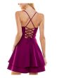 CITY STUDIO Womens Purple Zippered Lace-up Back Tiered Ruffle Hem Spaghetti Strap Sweetheart Neckline Short Party Fit + Flare Dress For Discount