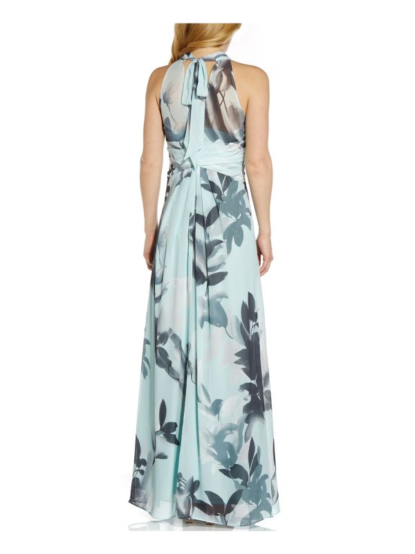 ADRIANNA PAPELL Womens Turquoise Sleeveless Halter Formal Gown Dress Sale