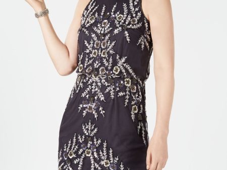 ADRIANNA PAPELL Womens Beaded Sleeveless Jewel Neck Mini Cocktail Sheath Dress Online