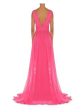 ALBERTA FERRETTI Womens Pink Pleated Zippered Ruched Layered Lined Sleeveless Surplice Neckline Full-Length Evening Gown Dress Online Sale