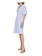 CALVIN KLEIN Womens Light Blue Textured Pullover Pouf Sleeve V Neck Above The Knee Wear To Work Fit + Flare Dress Cheap