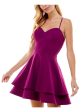 CITY STUDIO Womens Purple Zippered Lace-up Back Tiered Ruffle Hem Spaghetti Strap Sweetheart Neckline Short Party Fit + Flare Dress For Discount