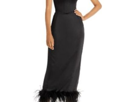 AQUA Womens Black Zippered Slitted Boned Bodice Feathered Hem Sleeveless Sweetheart Neckline Midi Party Sheath Dress Online now