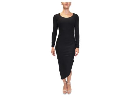 ALMOST FAMOUS Womens Black Long Sleeve Scoop Neck Midi Evening Body Con Dress Sale