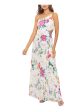 BETSY & ADAM Womens White Pleated Zippered Side Cut-out Lined Floral Sleeveless Asymmetrical Neckline Full-Length Evening Gown Dress Supply