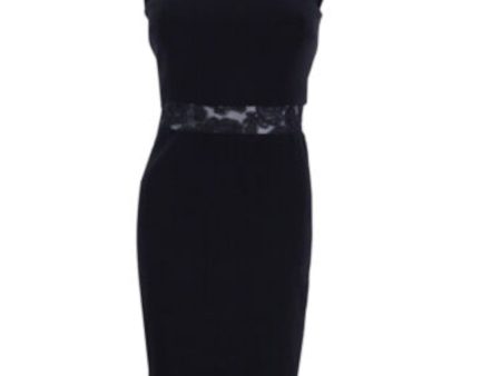 BETSY & ADAM Womens Black Lace Cap Sleeve Jewel Neck Below The Knee Cocktail Sheath Dress For Cheap