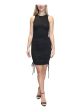 ALMOST FAMOUS Womens Black Stretch Ruched Ribbed Tie Racerback Sleeveless Jewel Neck Above The Knee Party Body Con Dress Discount