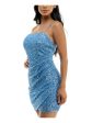 EMERALD SUNDAE Womens Blue Sequined Lined Pleated Side Draped Tulip Hem Spaghetti Strap Square Neck Mini Party Body Con Dress Online